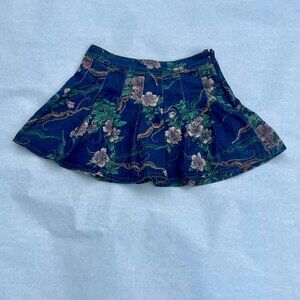 Floral Denim Pleated Skater Skirt For Women L Size - Cotton Blend